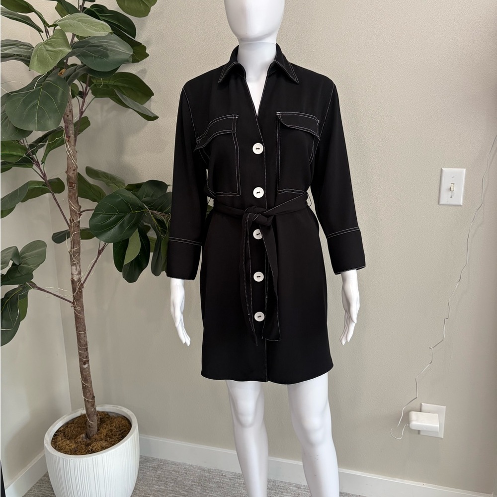 Zara Basic Button Down Shirtdress Size Small Blac… - image 8